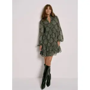 Mint Velvet Khaki Printed Long Sleeve Mini Dress